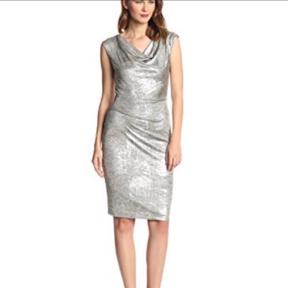 NWT Vince Camuto Metallic Ruched Sheath Dress 10